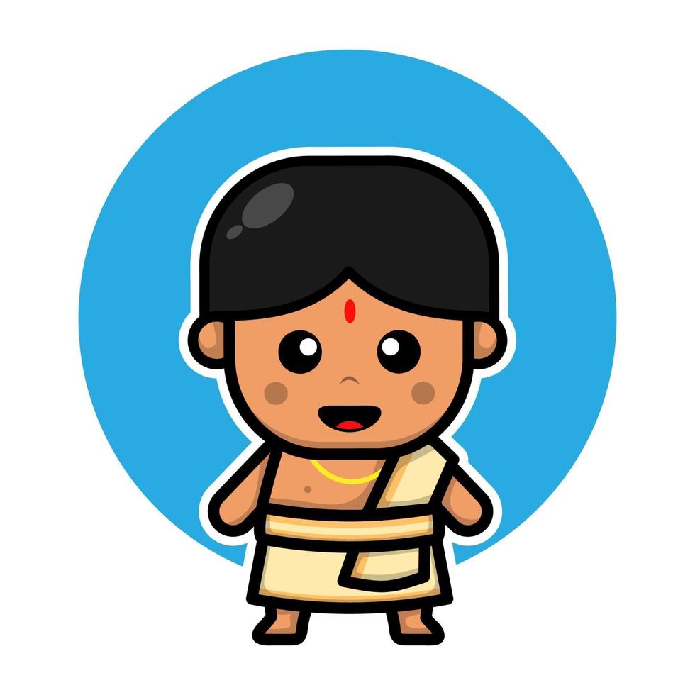 Cute indian boy cartoon character vector