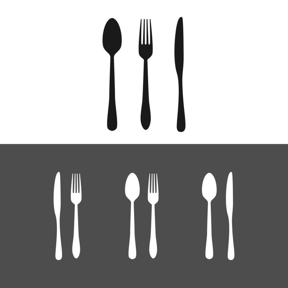 conjunto de silueta de cuchara, tenedor y cuchillo de cocina vector