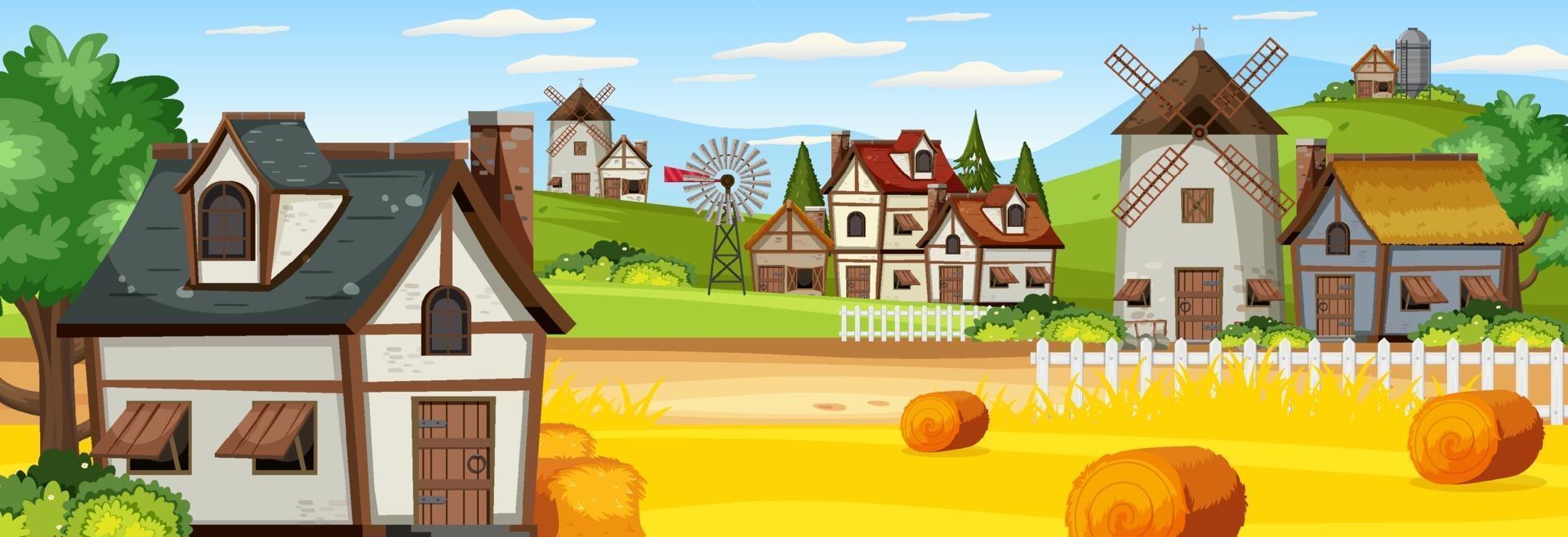 Medieval town landscape scene vector