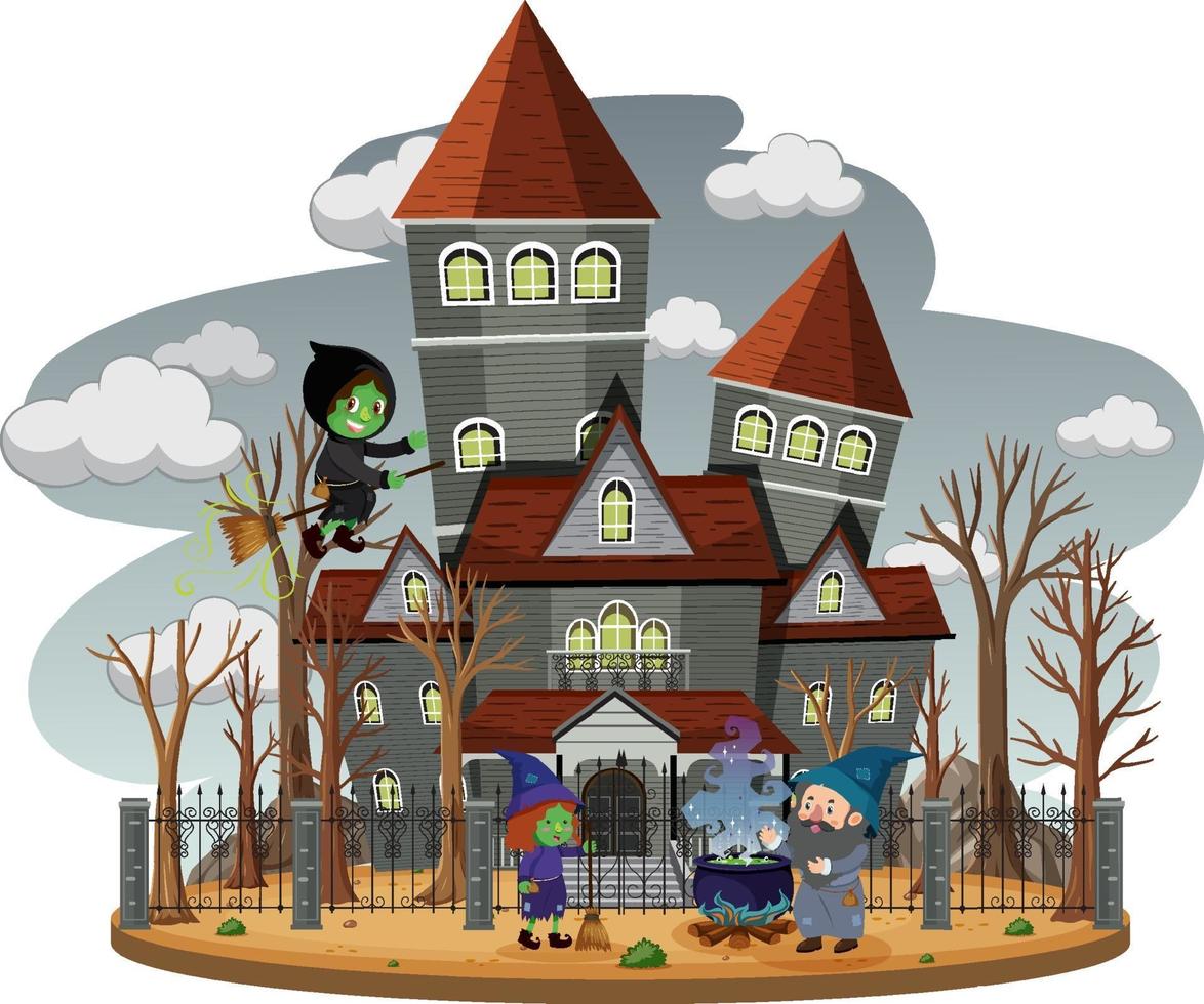 Haunted house with grey sky vector