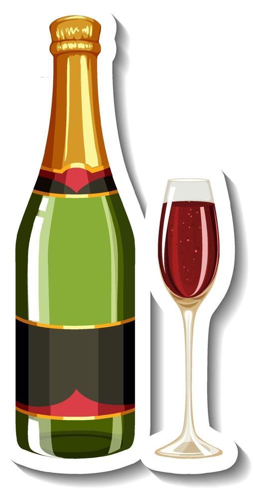 Wine in glass and bottle sticker vector