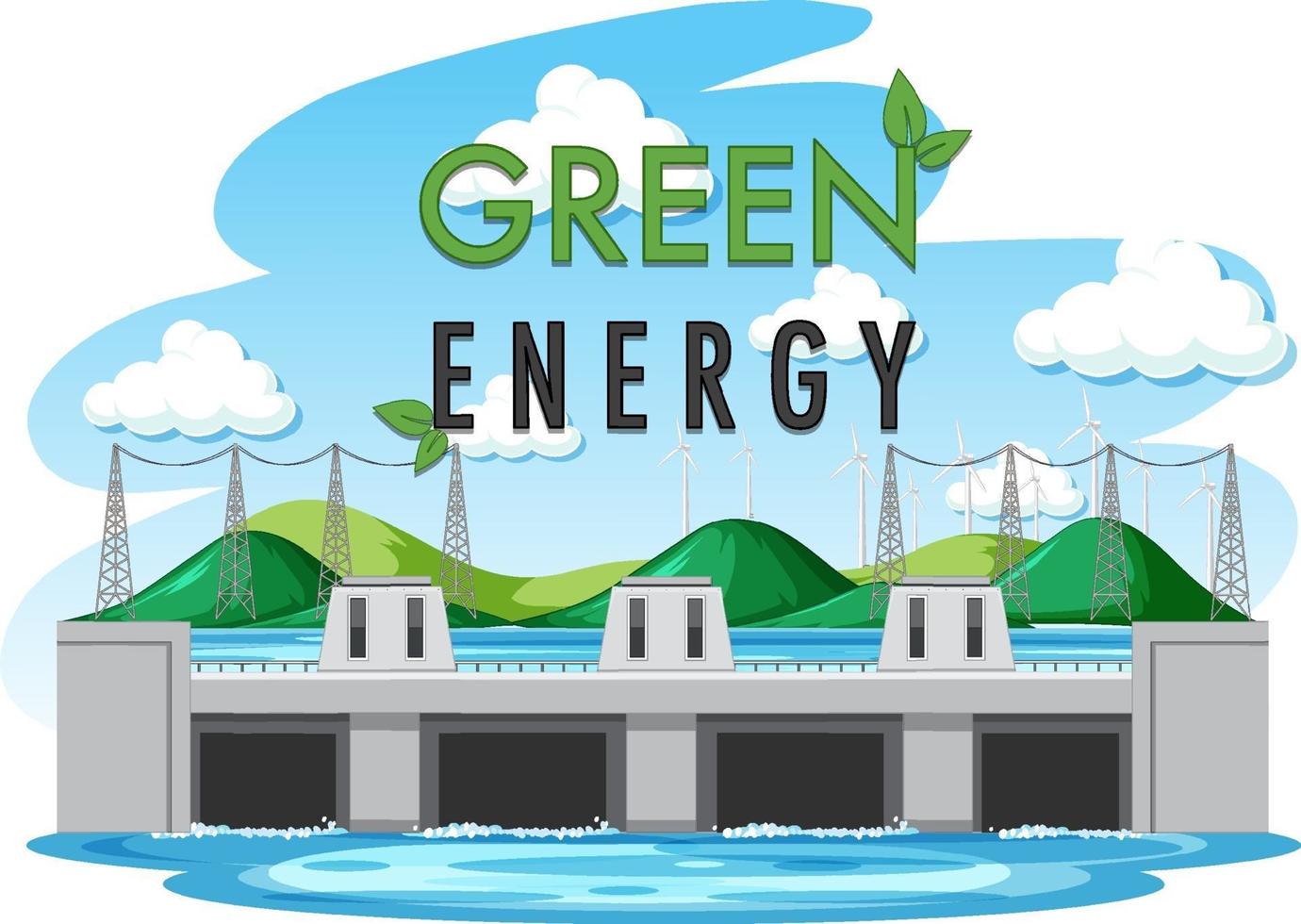 Hydro Power Plants generate electricity with green banner vector