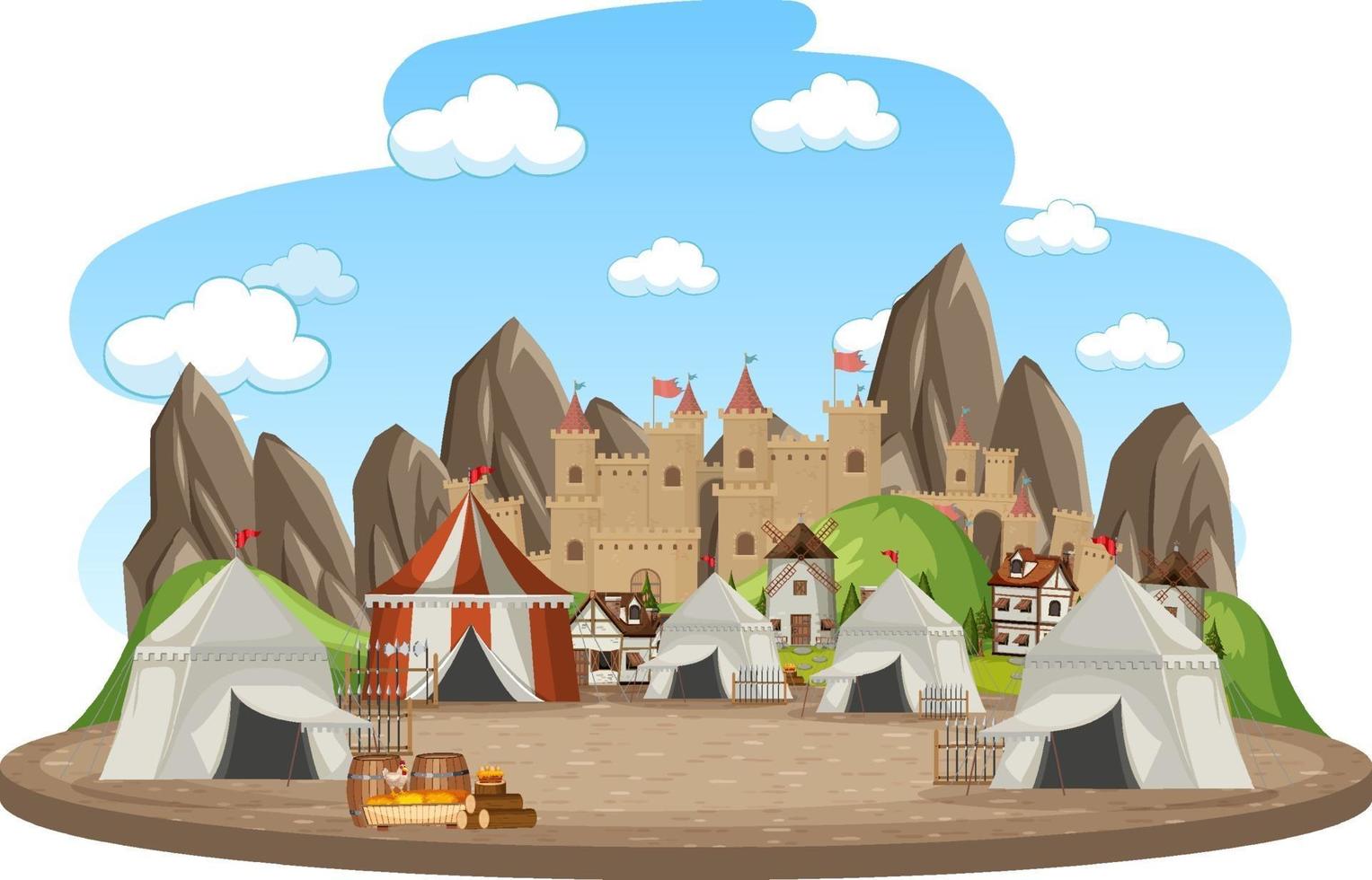 Military medieval camp on white background vector