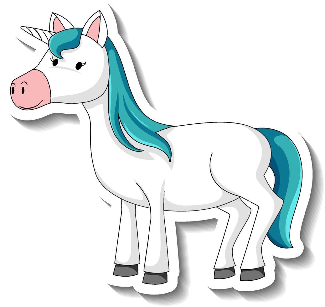 Cute unicorn stickers with a blue unicorn cartoon character vector