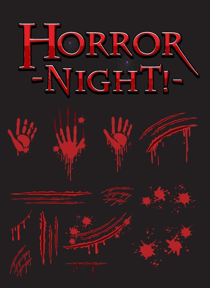 Horror Night text design with bloody hand prints vector