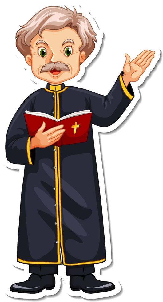 Cartoon character of priest reading bible sticker vector