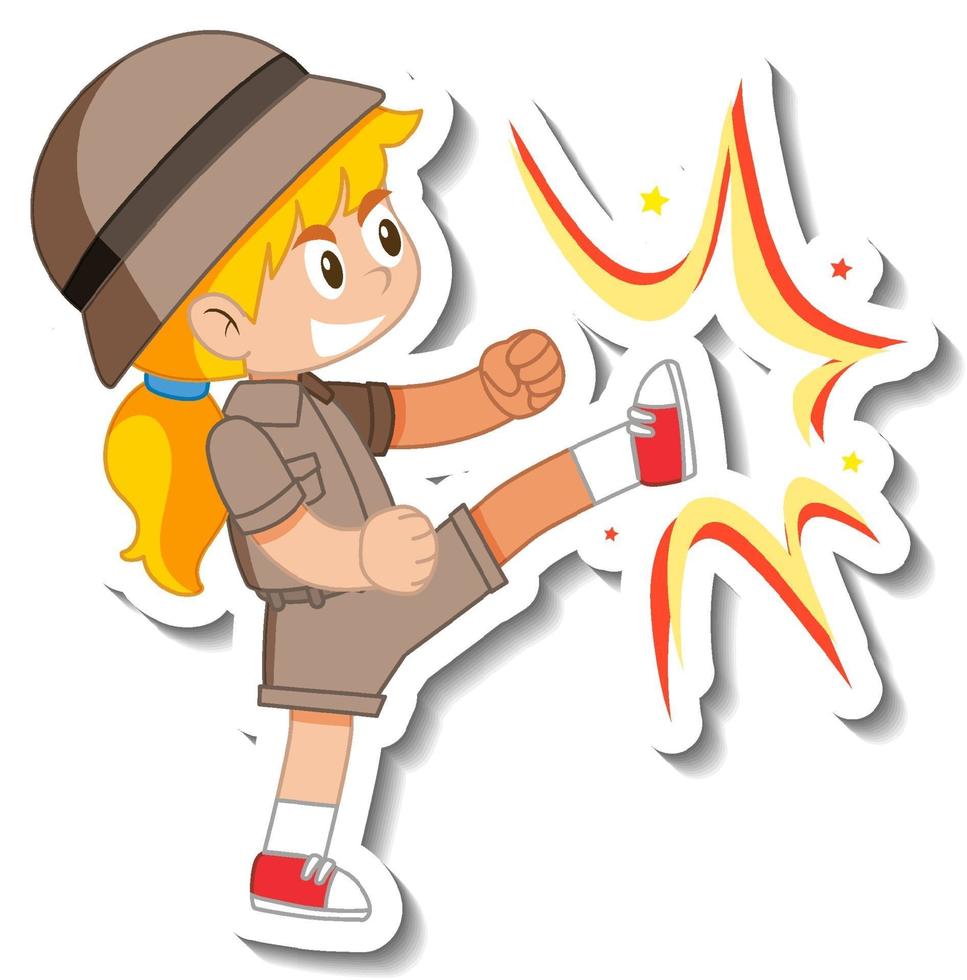 Little girl scout cartoon character sticker vector