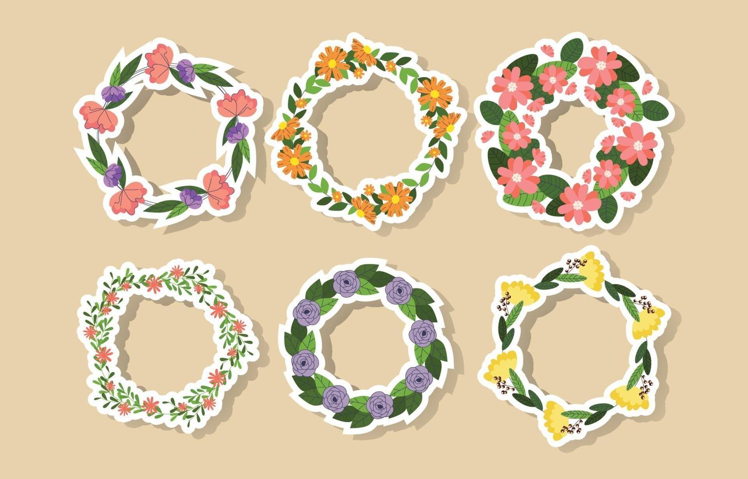 Hand Drawn Floral Wreath Sticker Collection vector