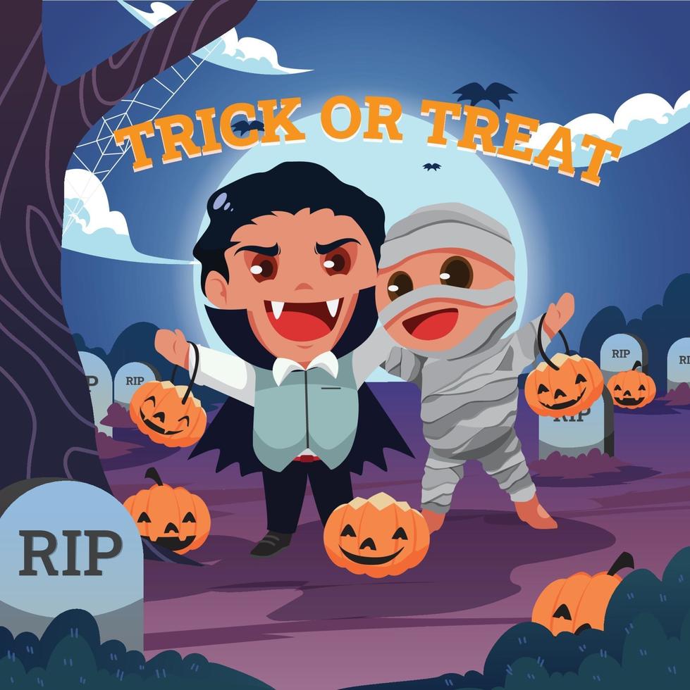 Mummy and Vampire Tricks or Treats vector