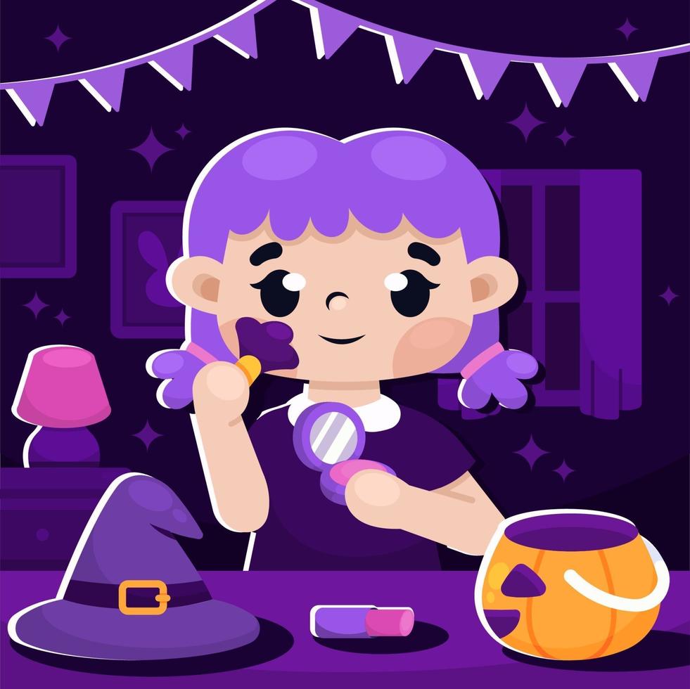 niña preparándose para halloween vector