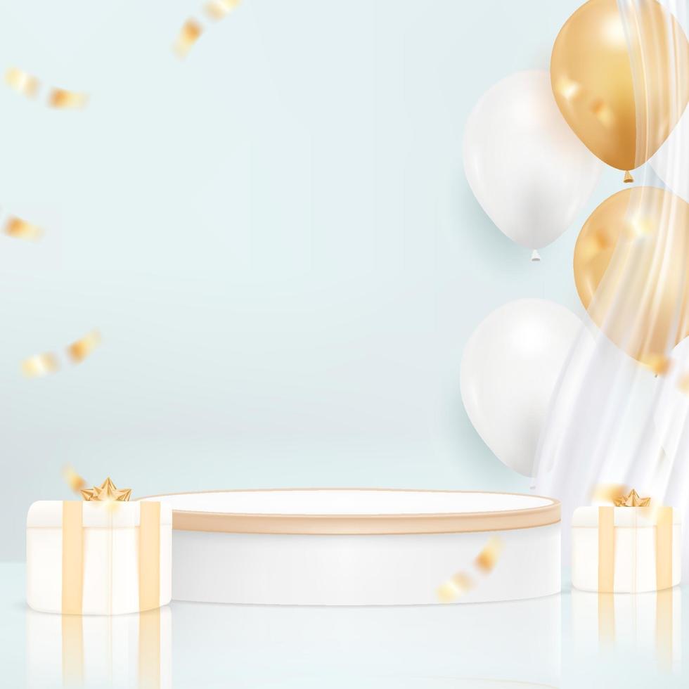 minimal podium background with realistic balloon for celebration day vector