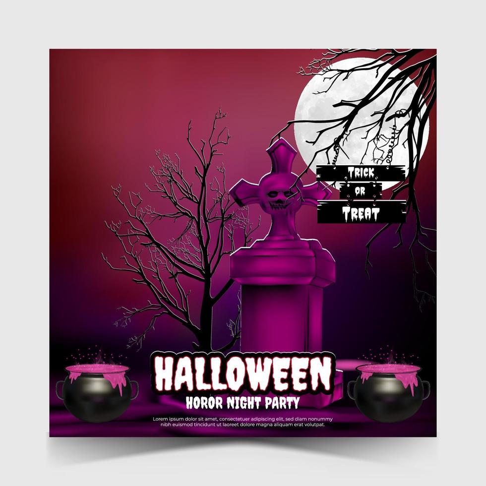 Halloween party social media post template. vector