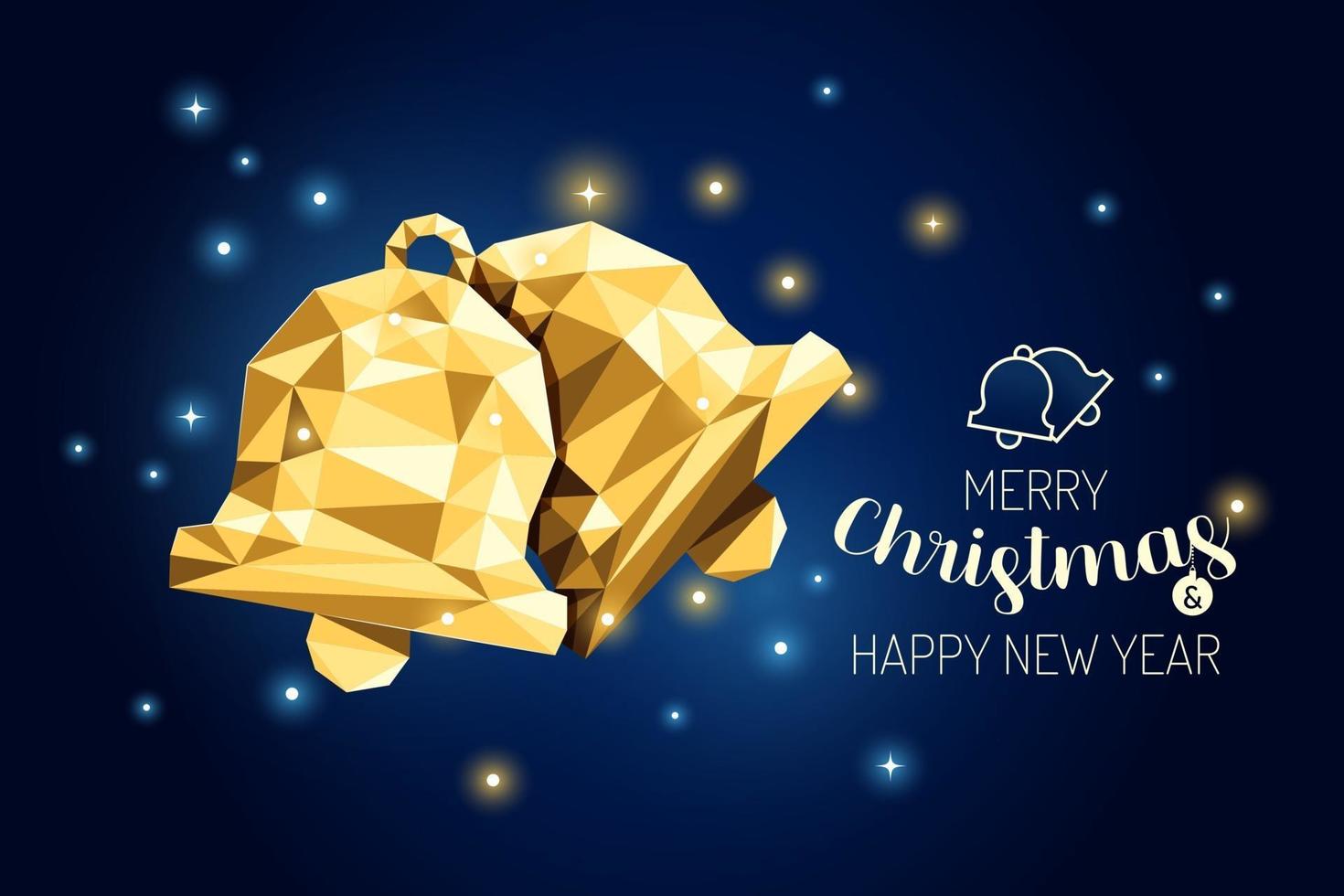 Wireframe Merry Christmas Bell luxury gold geometry Concept Design. vector
