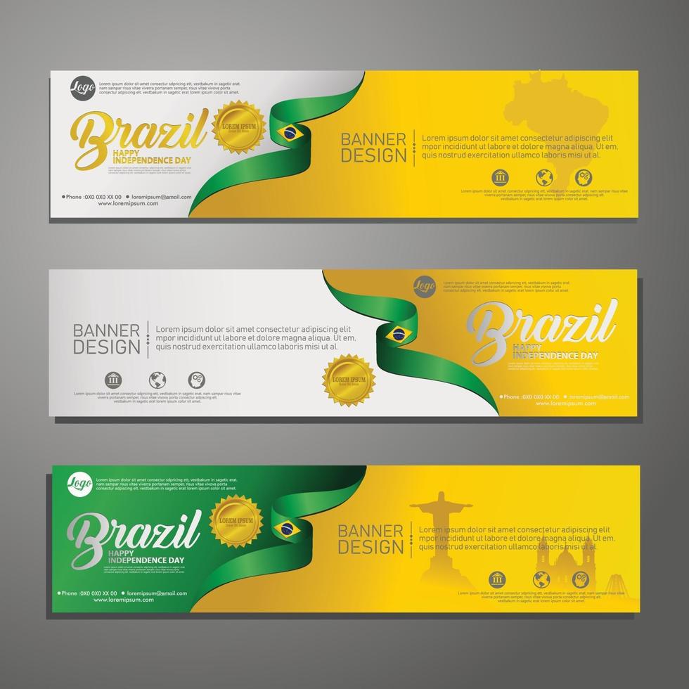 Set banner design template Independence Day Brazil modern background vector