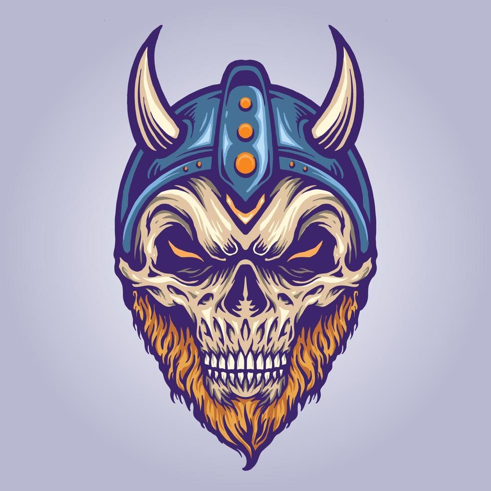 cabeza de calavera vikinga con casco de cuerno vector