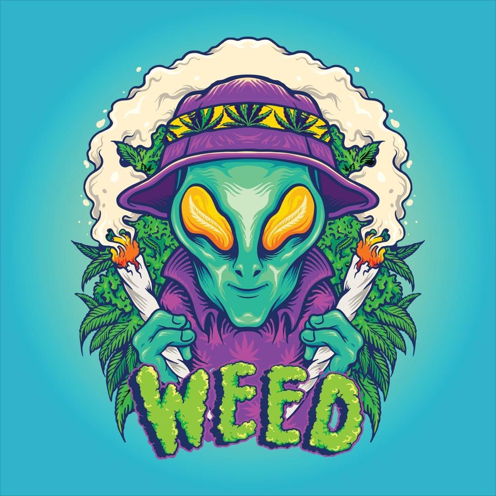 extraterrestre fumando plantas de cannabis de verano vector