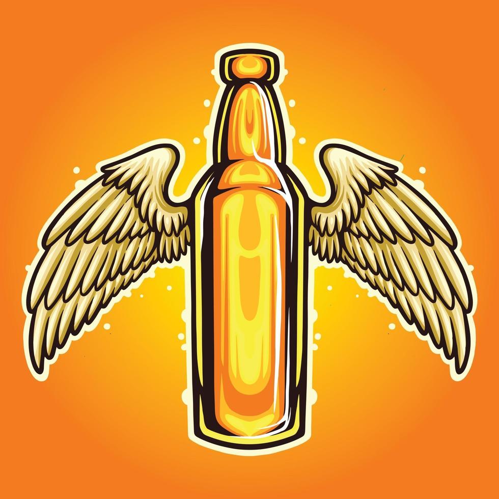 Bottle Beer Wings Mascot Illustrations vector