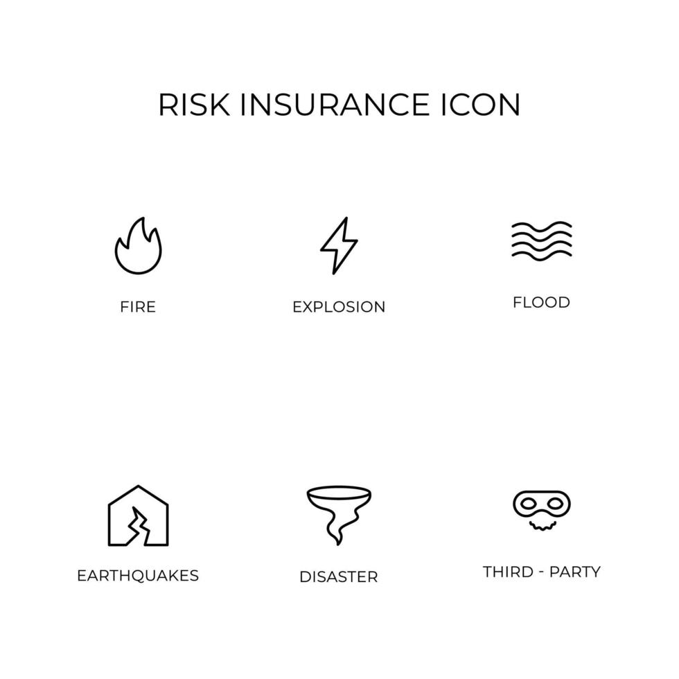 set of risk insurance icon simple cute line style vector