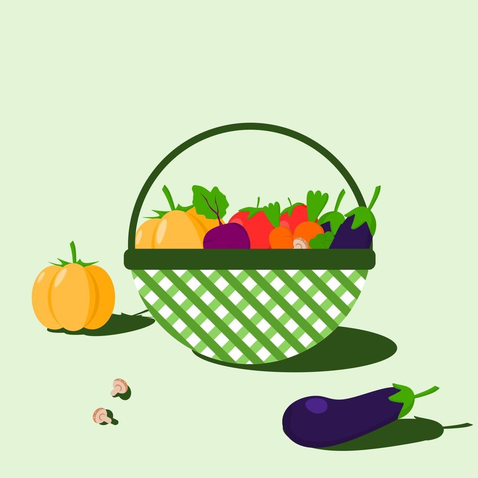 Cesta de verduras con ilustración de vector de estilo de dibujos animados