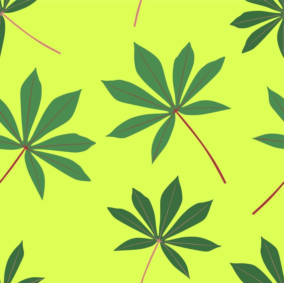 seamless pattern of cassava leaves with light green background vector