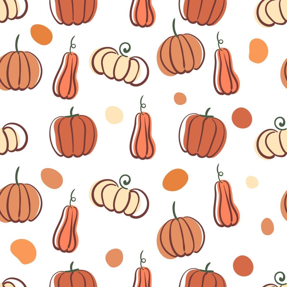 Seamless autumn pattern with stylized pumpkins and shapes. vector