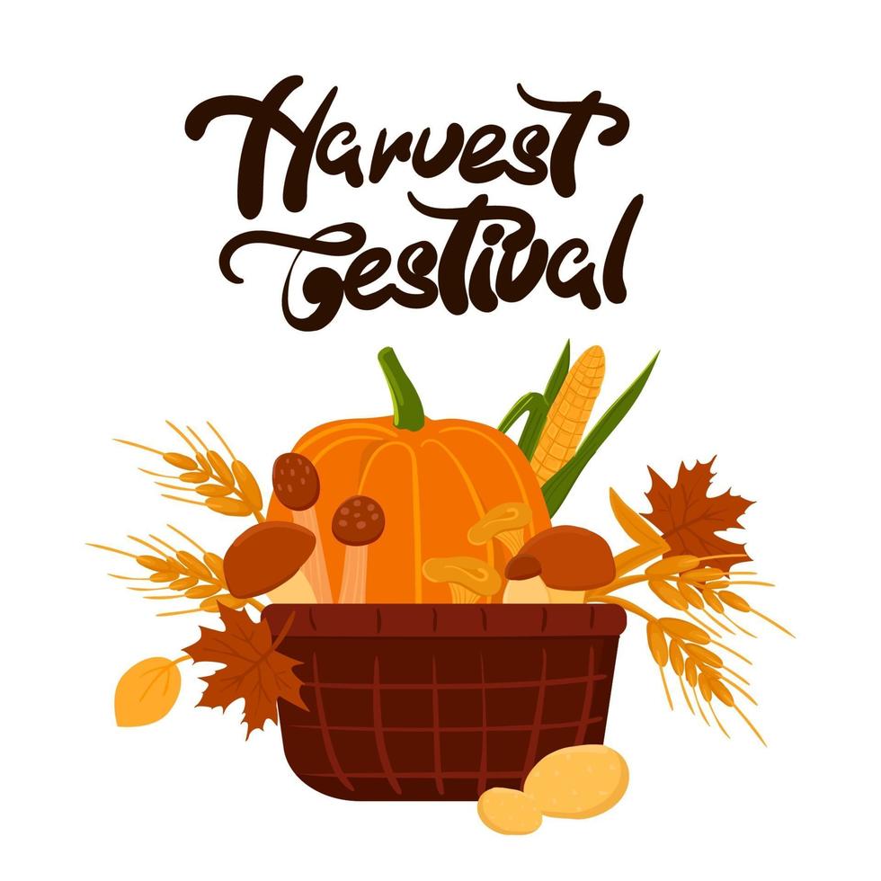 Harvest festival. Cartoon vector basket on an isolated