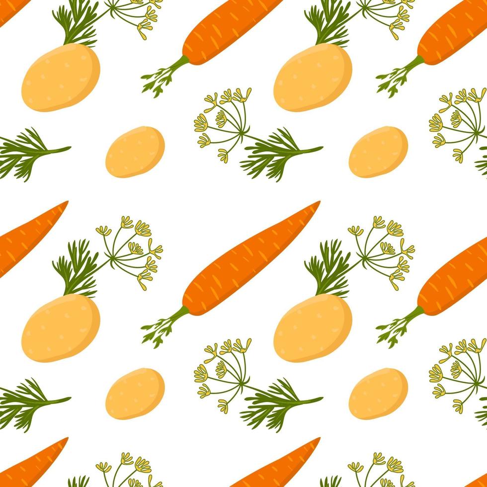 Seamless vegetable pattern with potatoes, dill and carrots vector
