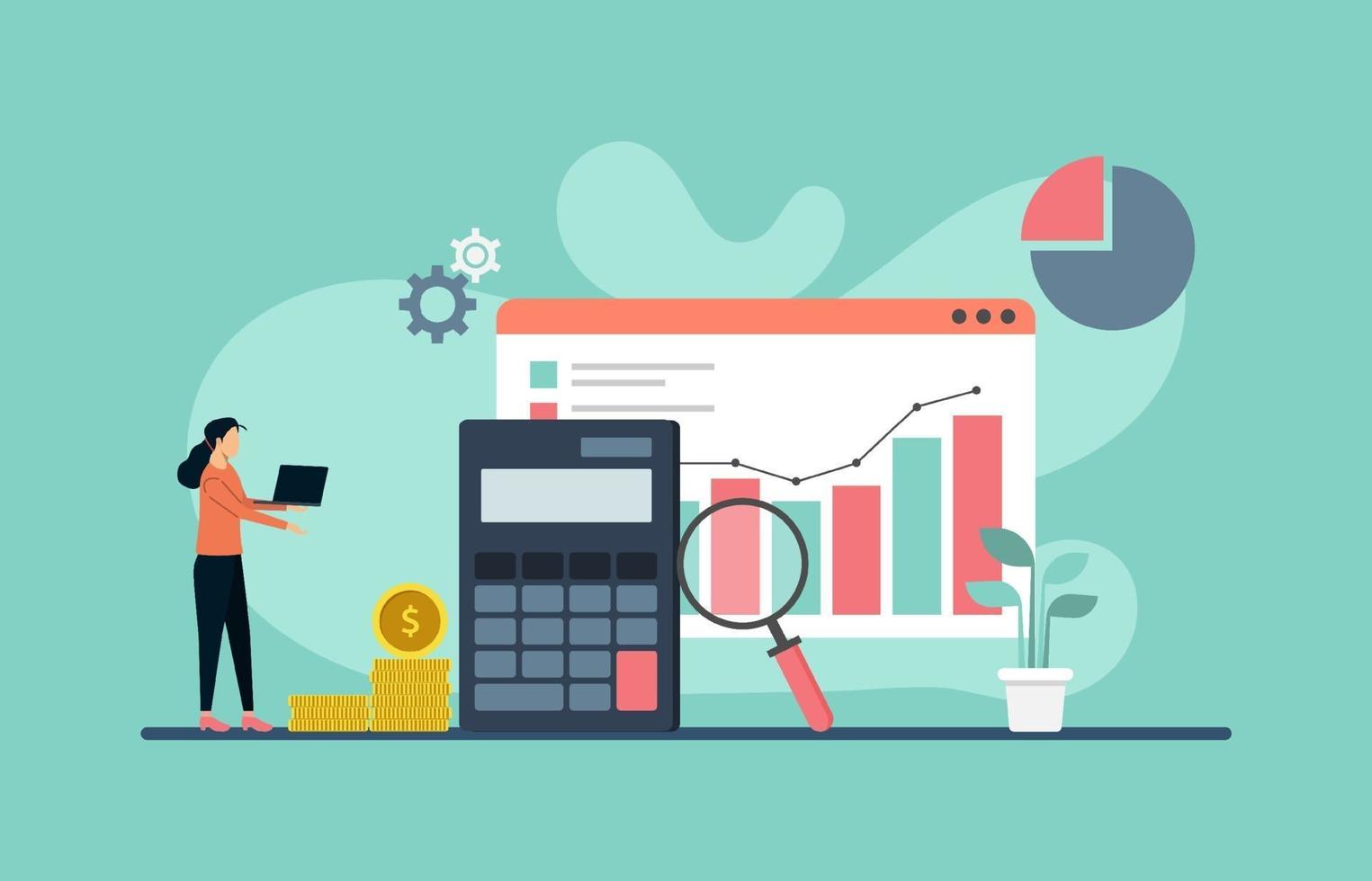 Financial management, business analysis, financial risk illustration. vector