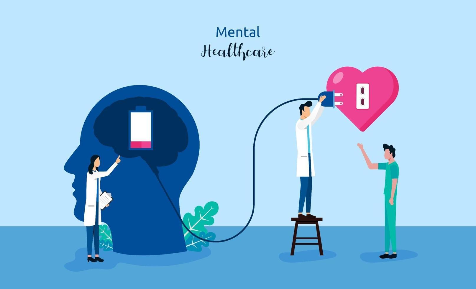 Mental health care concept with doctors give treatment for patient. vector
