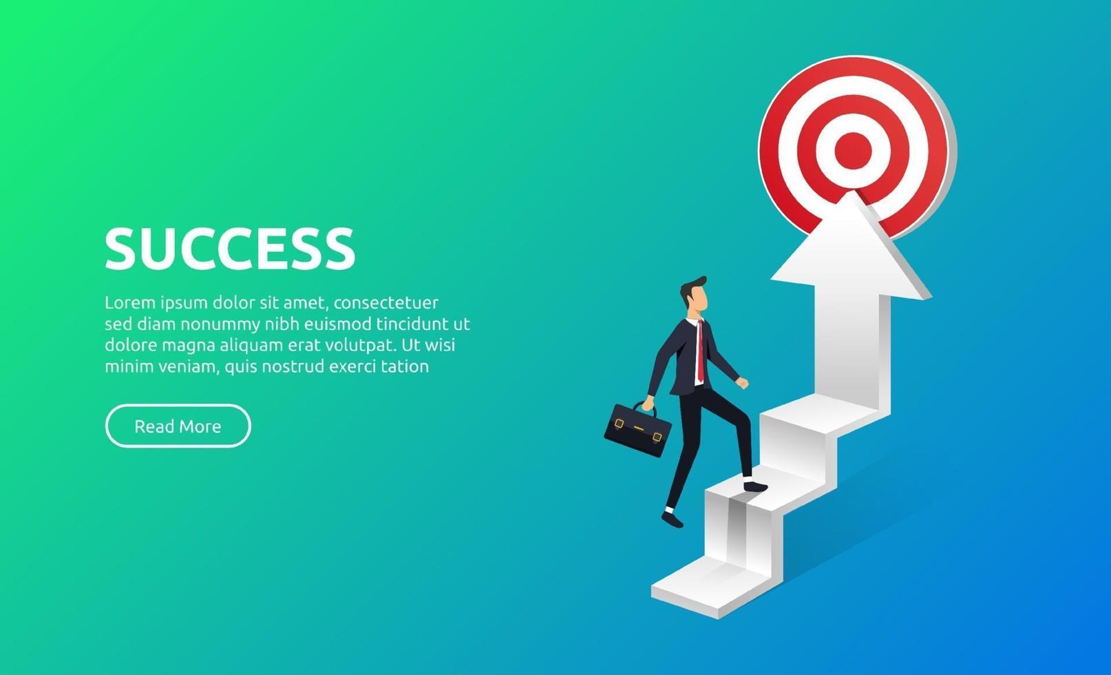 Businessman walking on the stair to the target, Success and career vector