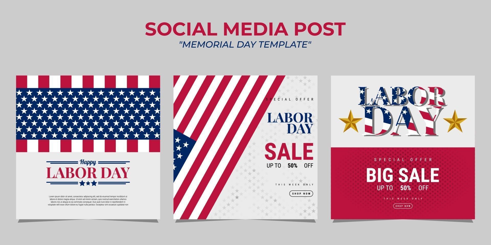 Labor Day social media post template design vector