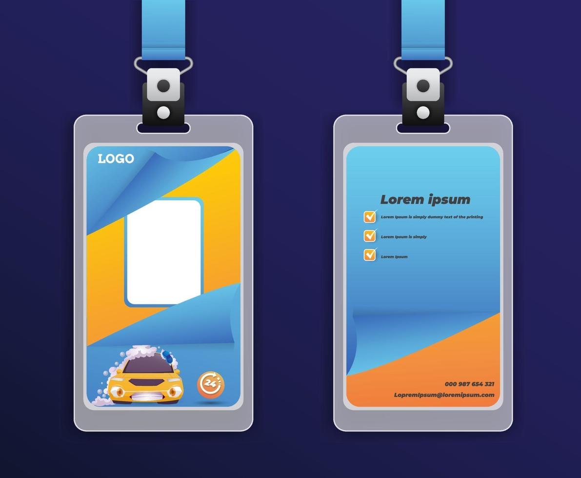 Plantilla de tarjeta de identificación para lavado de autos con dibujos animados de autos vector