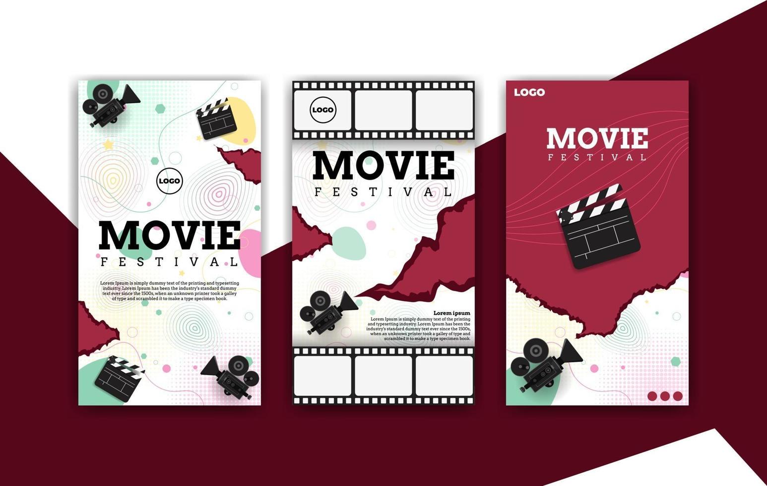 colorful social media story movie festival vector