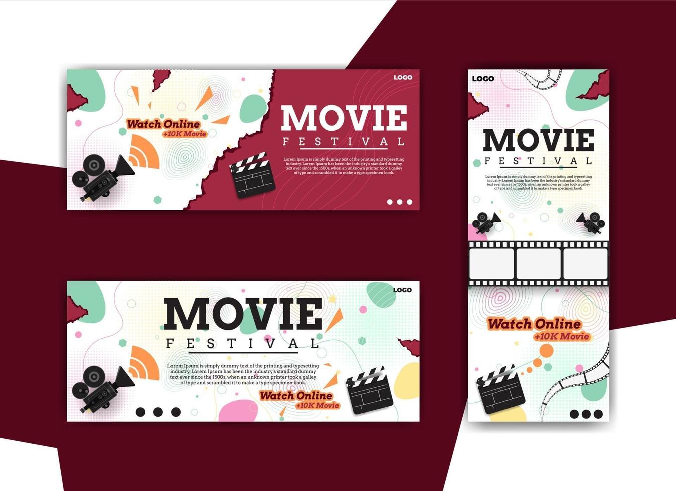 conjunto de banners de diseño para festival de cine. vector