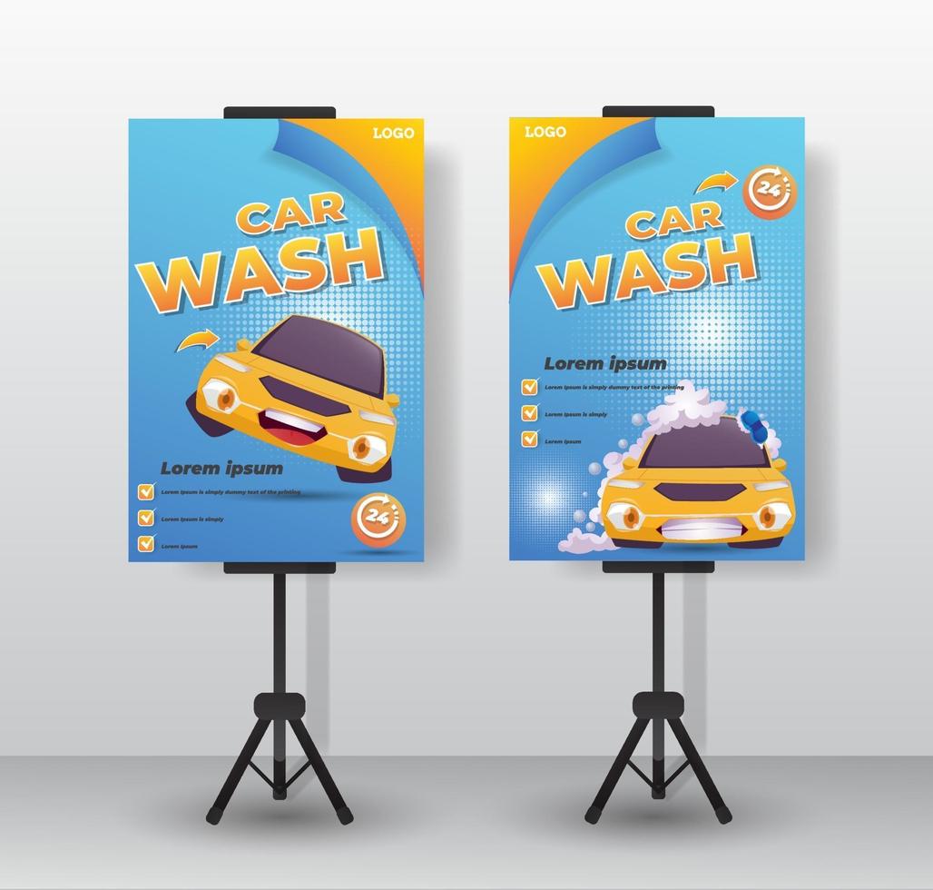 tripod banner template for car wash with cartoon car illustration vector