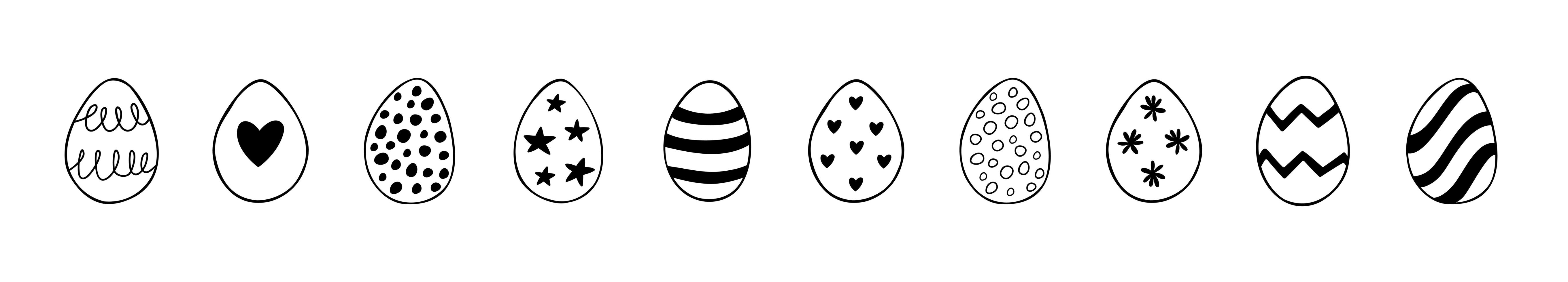 Easter set of doodle eggs illustrations isolated on white background. vector