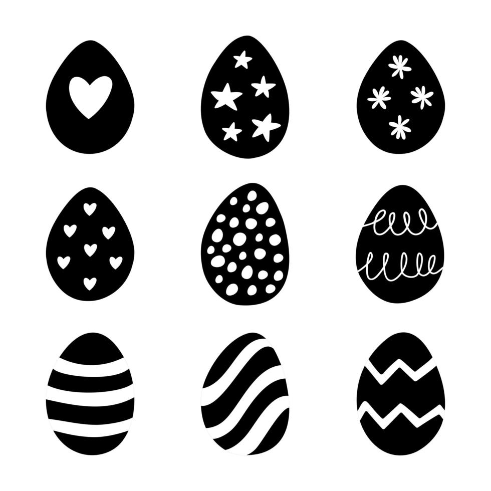 Pascua conjunto de ilustraciones de huevos de doodle aisladas sobre fondo blanco. vector