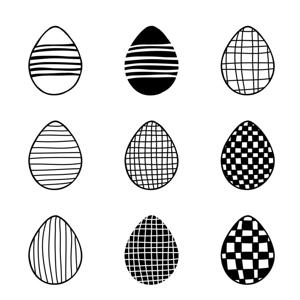 Easter set of doodle eggs illustrations isolated on white background. vector