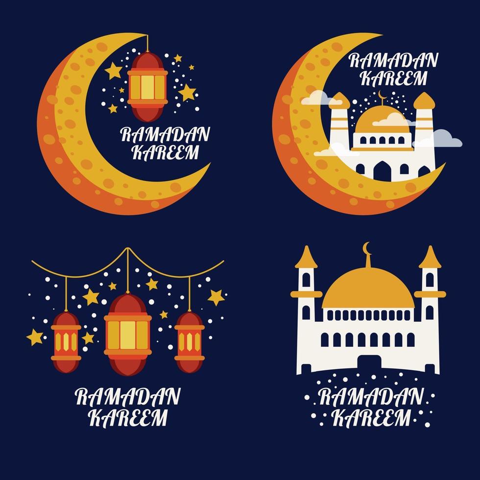 Colección de insignias o etiquetas modernas de Ramadán. vector