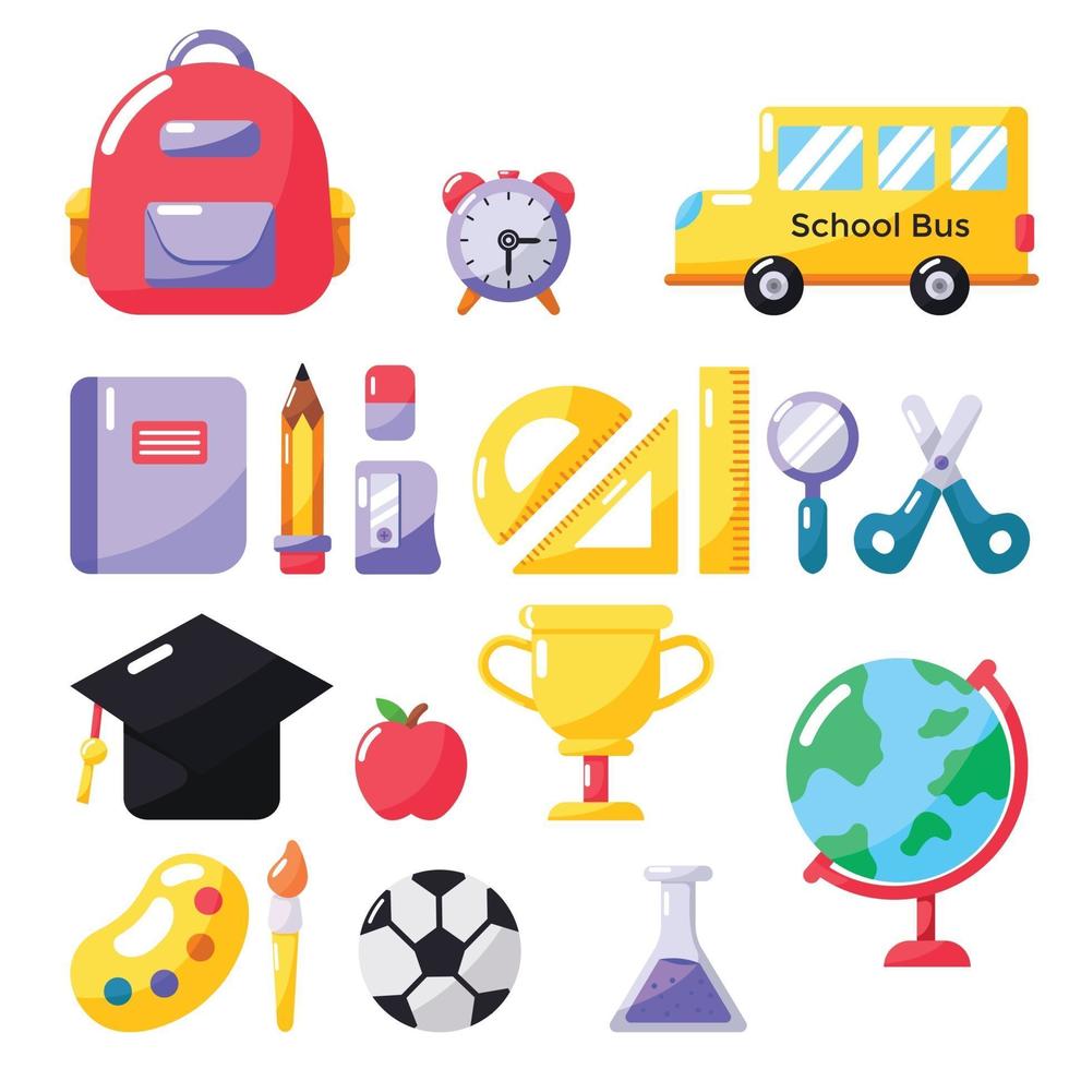 a set of collection of school equipment vector