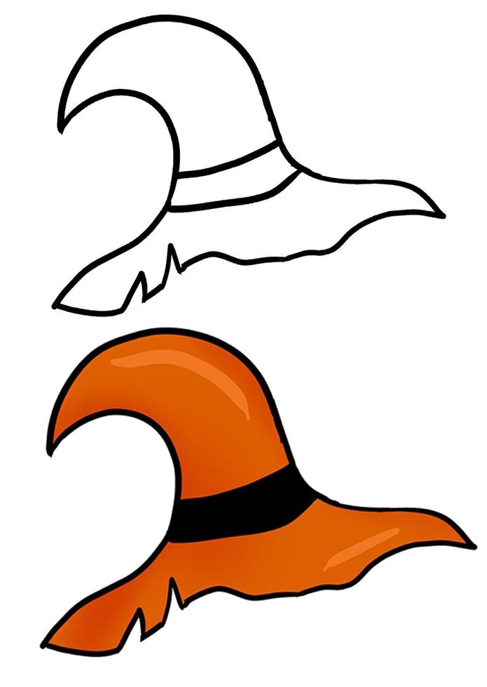 Hand drawn funny Halloween orange witch hat vector