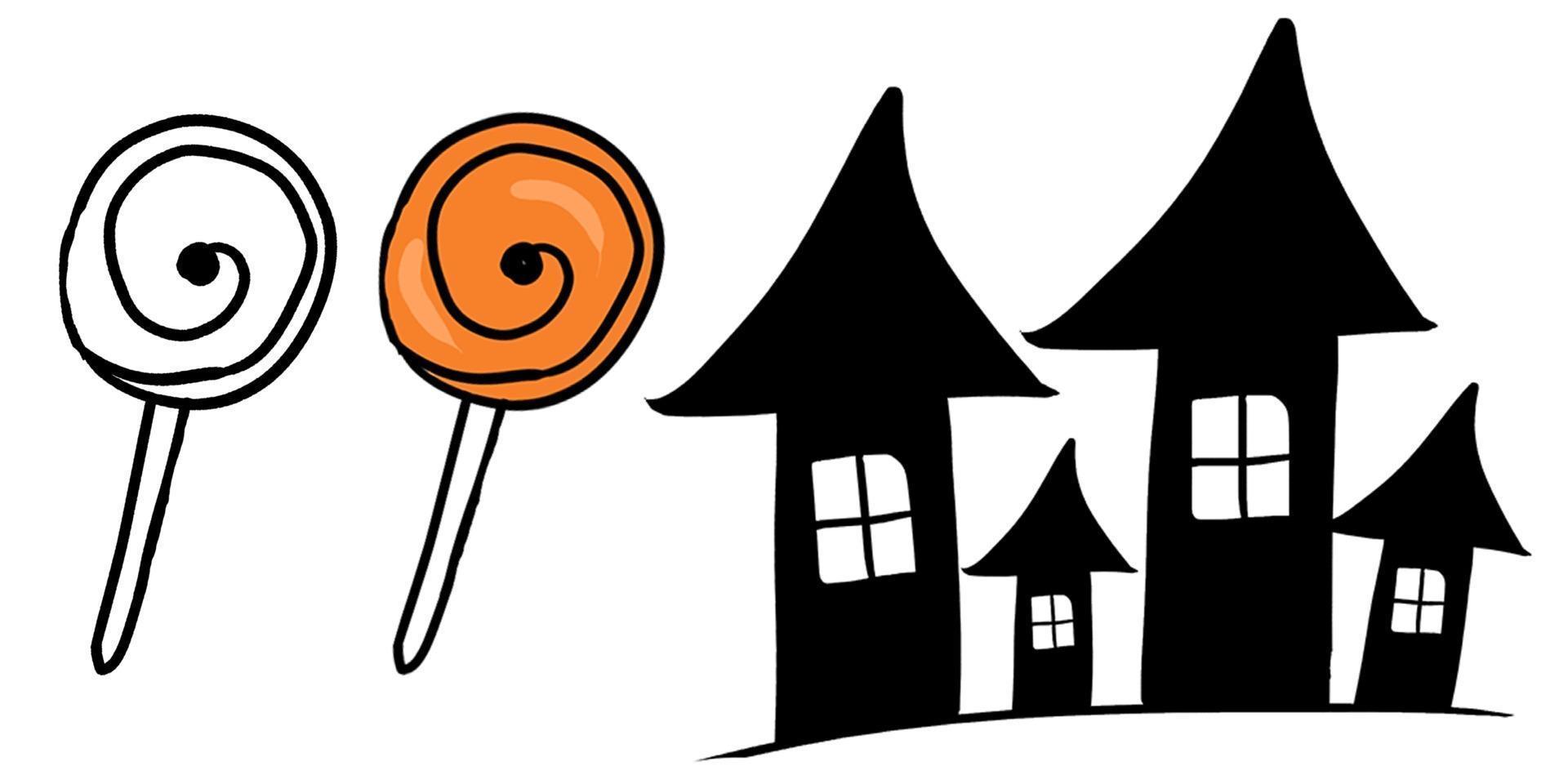 Hand drawn Candy and witch house isolated in a white background vector