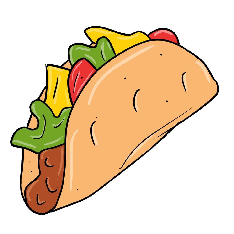 Ilustración de vector de símbolo de tacos dibujados a mano de color aislado