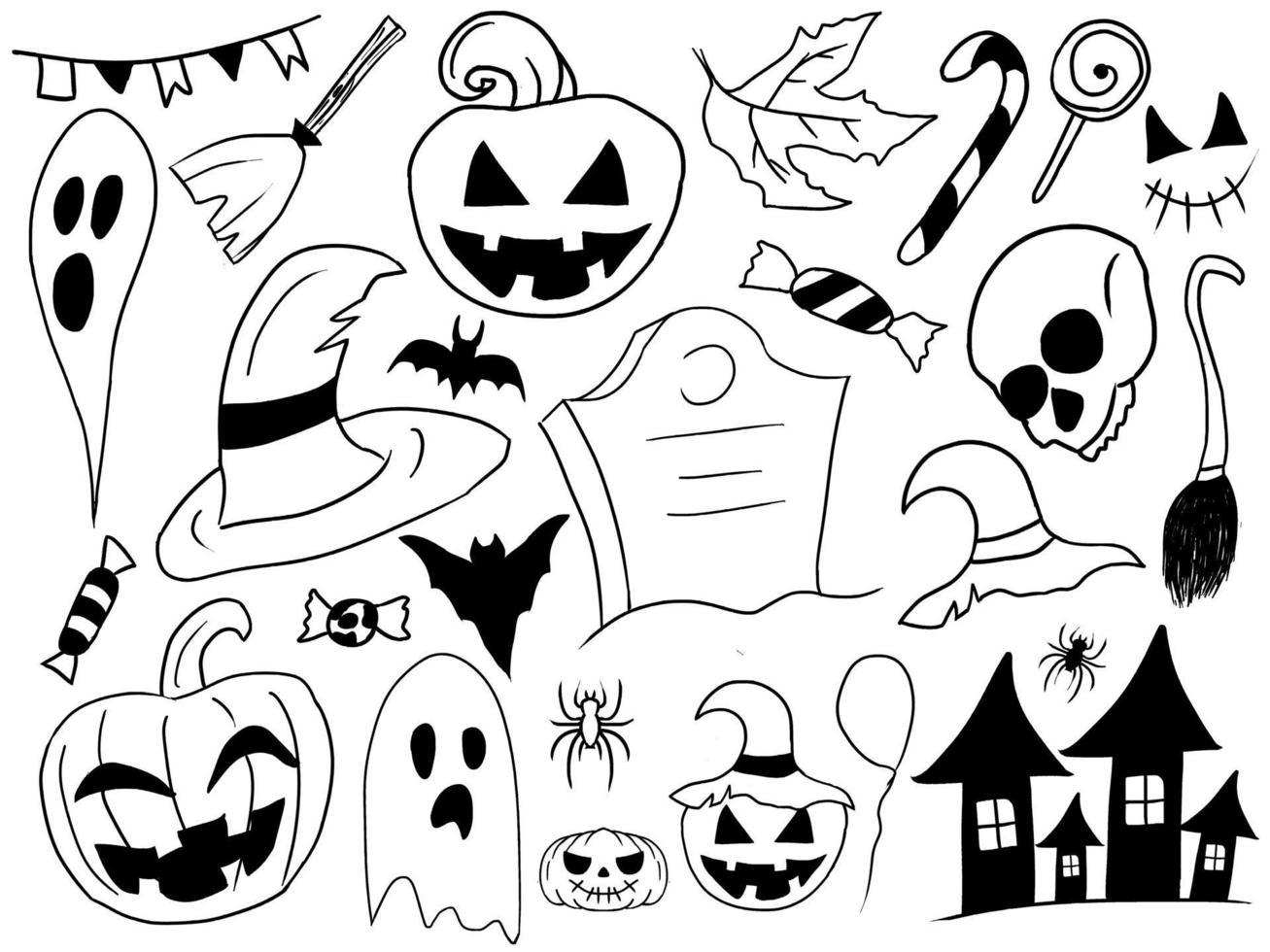 Hand drawn collection of Halloween stuff vector illustration