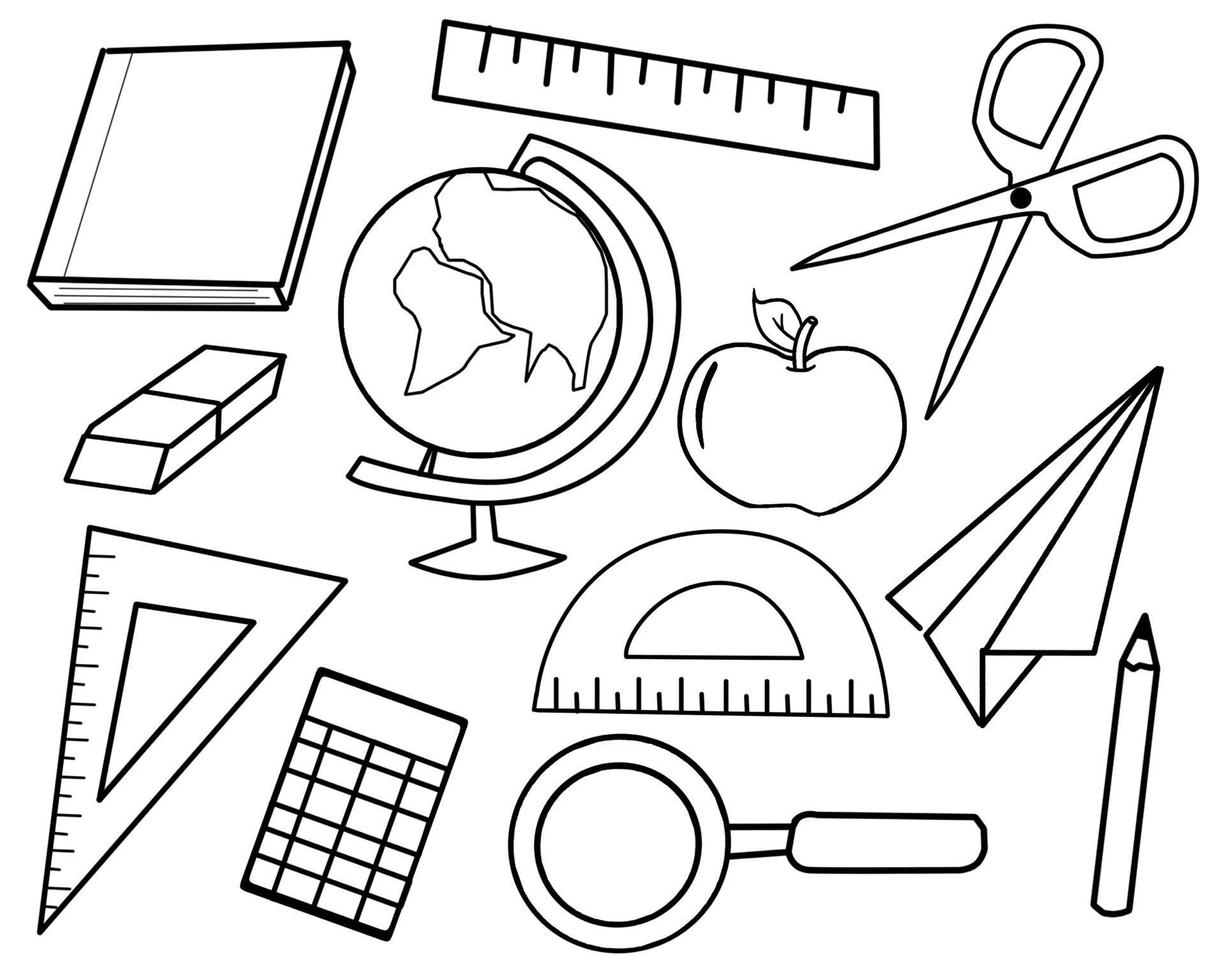 hand drawn sketch set of school stuff isolated in a white background vector