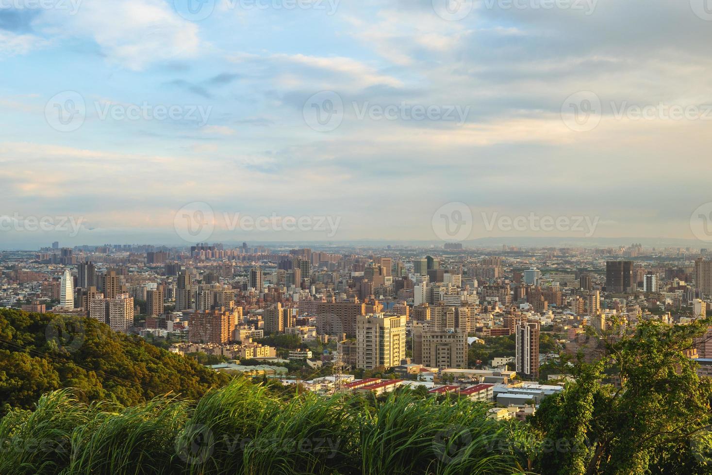 View over Taoyuan City from Hutou mountain in Taiwan at dusk photo