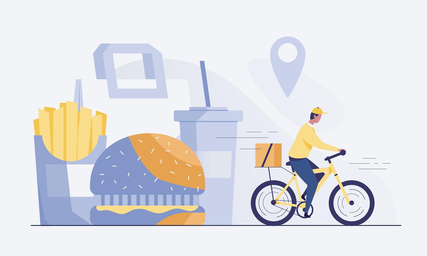 Cyclist delivering food to customers. vector