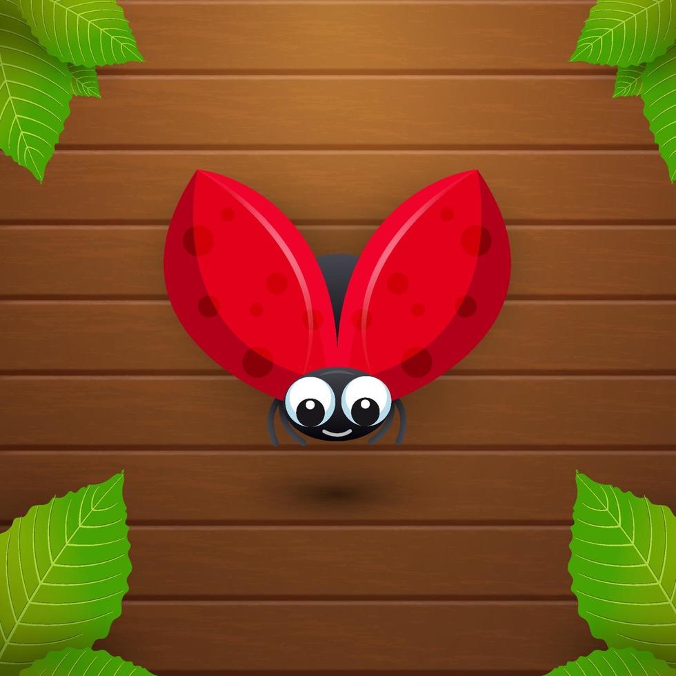 illustration vector design red beetle on wood and leaves background