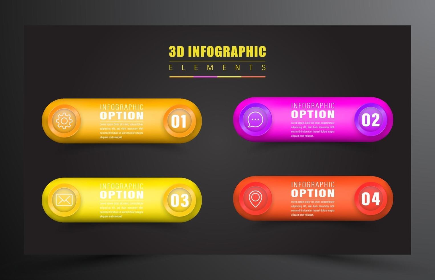 ilustración vectorial diseño infográfico 3d con 4 elementos de color vector