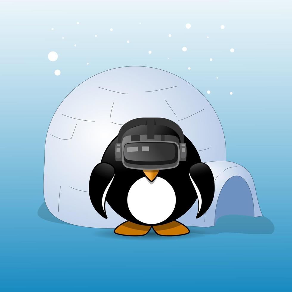 penguin wearing vr console vector